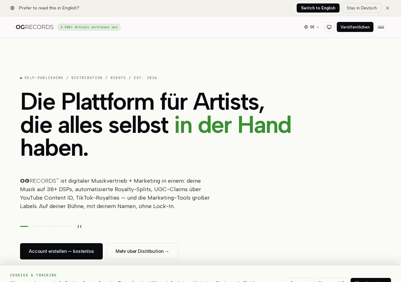 Screenshot der Webseite von OG RECORDS™