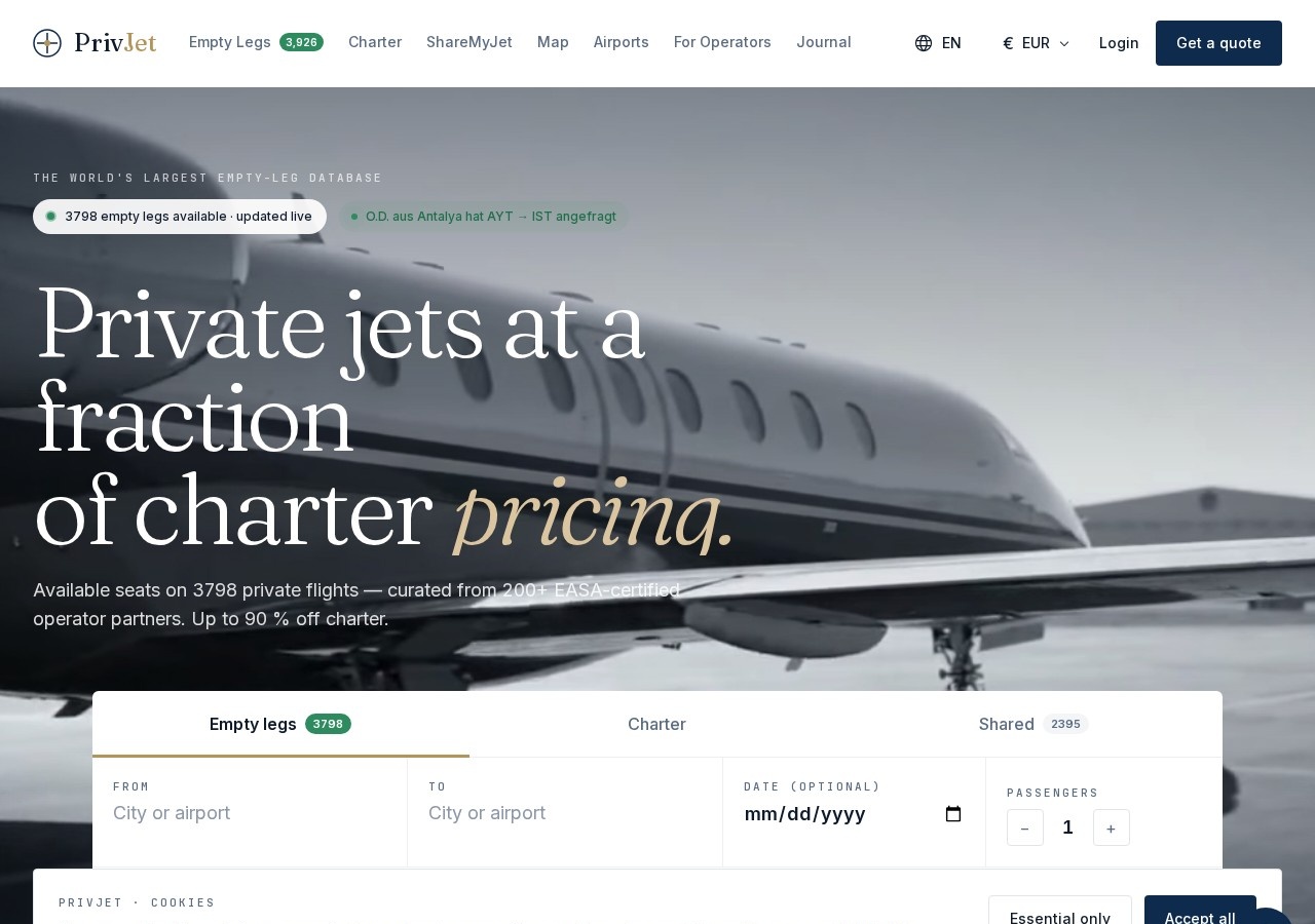 Screenshot der Webseite von PrivJet